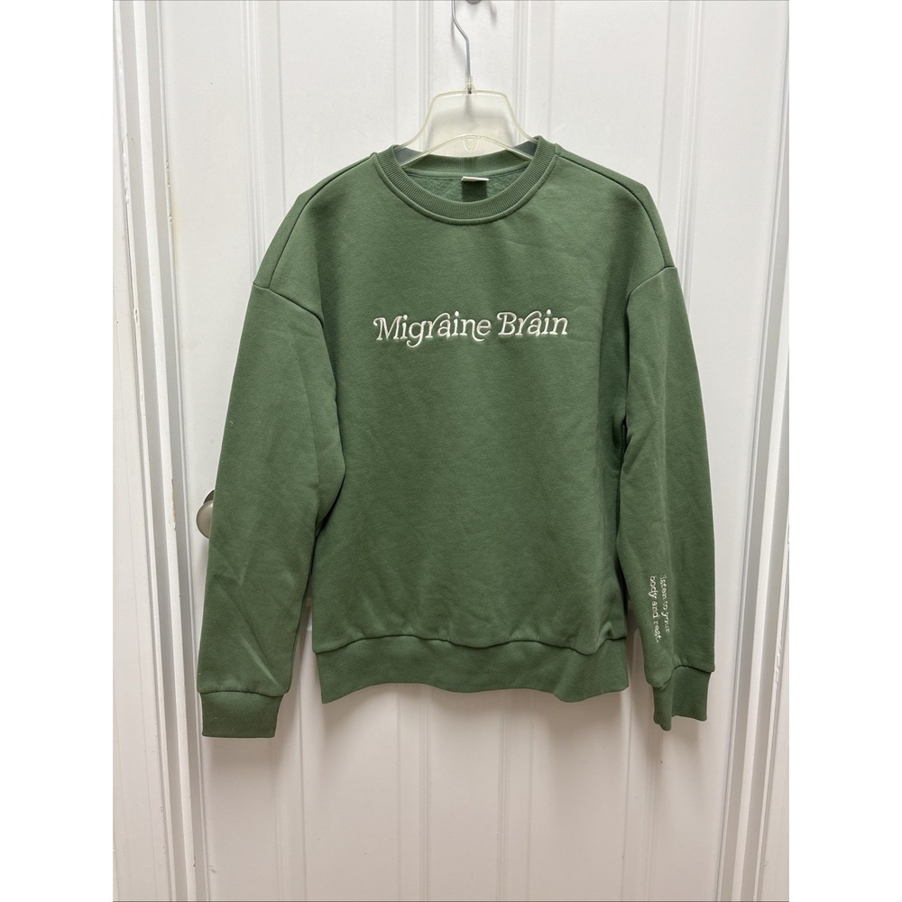 Migraine Brain Green Crewneck Sweatshirt – Unisex Cozy Pullover -‎ Medium